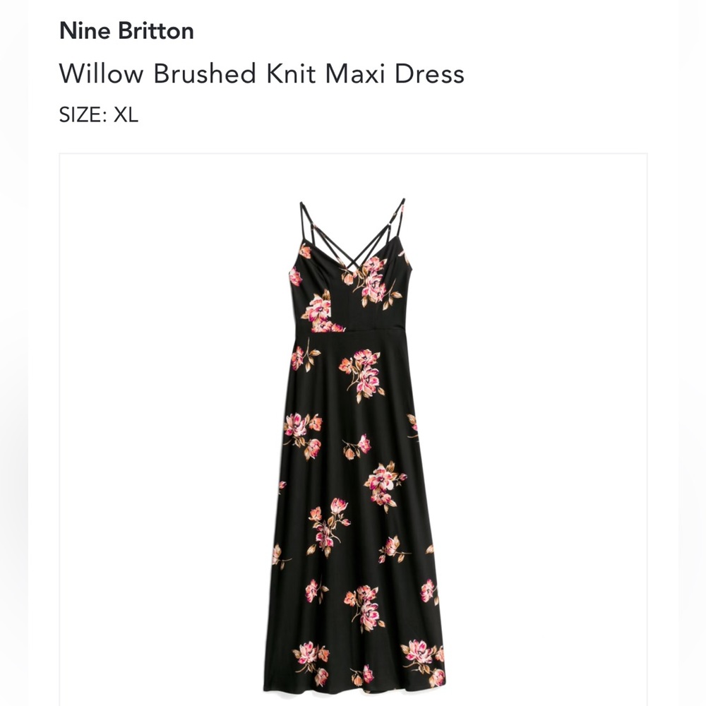 Nine Britton willow maxi dress - black spaghetti strap with pink floral print